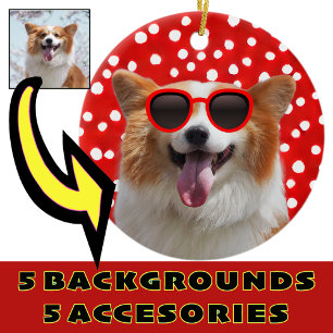 Your Photo Corgi with Fun Digital Accessories Ceramic Ornament