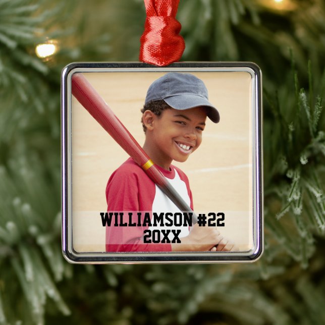 Your Photo Custom Baseball or Your Sport Metal Ornament (Tree)