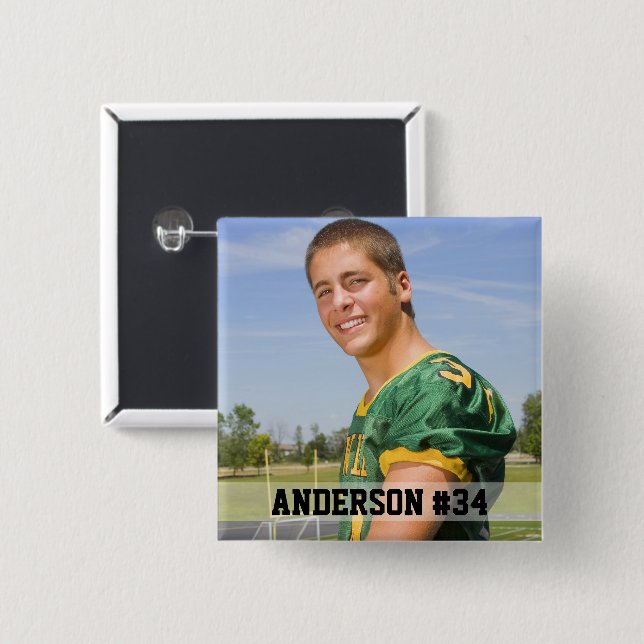Your Photo Custom Football or Your Sport 2 Inch Square Button (Front & Back)