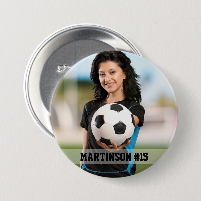 Your Photo Custom Soccer or Your Sport Round 3 Inch Round Button (Front & Back)