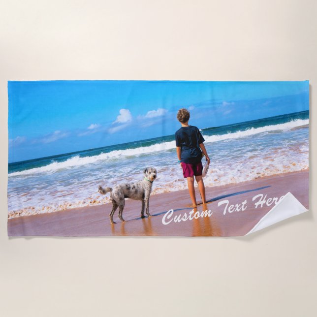 Your Photo Custom Text Beach Towel Personalized (Front)