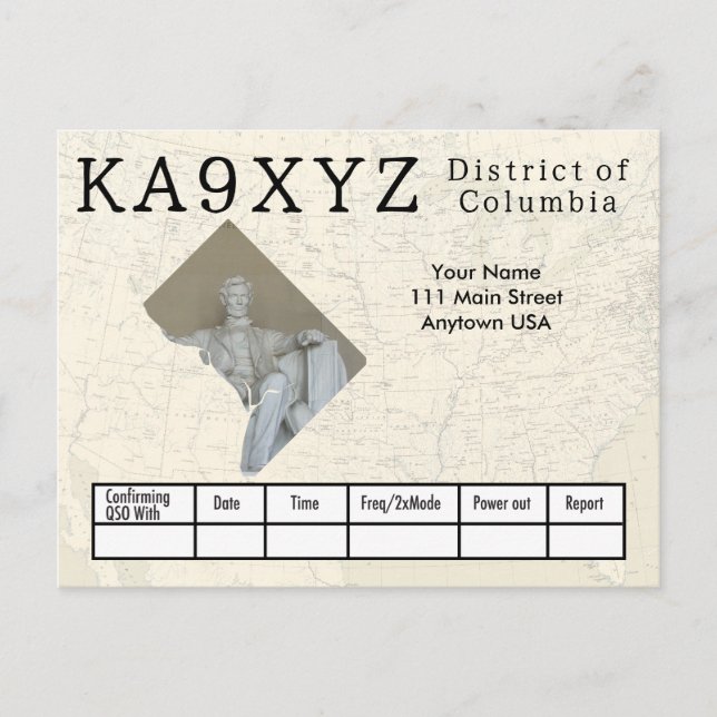 Your Photo District of Columbia Cutout Custom QSL  Postcard (Front)