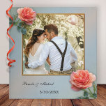 Your Photo Elegant Roses Wedding Album Binder<br><div class="desc">A gorgeous wedding album featuring your own favourite photo framed by a dusty blue with peach design with roses. Beautiful as guest book,  wedding planner or photo album.</div>