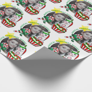 Your Photo Frame Christmas Unicorn Cupcake Wrapping Paper