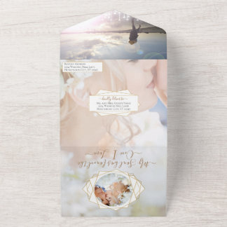 Your Photo Geometric Abstract Gold Frame All In On One Invitation