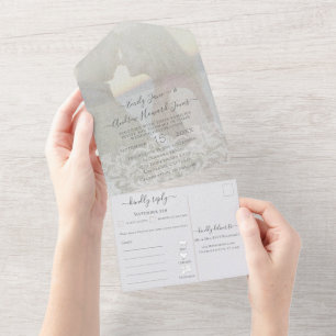 Your Photo Geometric Abstract Gold Frame All In One Invitation