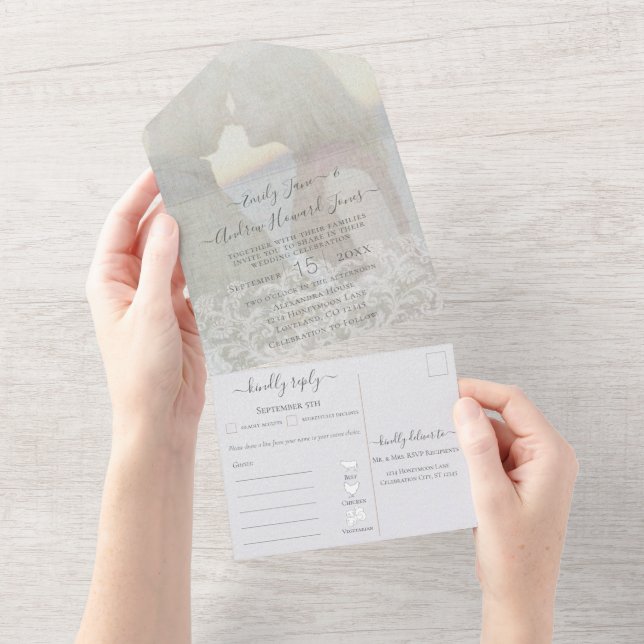 Your Photo Geometric Abstract Gold Frame  All In One Invitation (Tearaway)