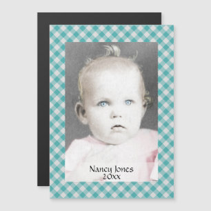 Your Photo:  Gingham Checks Pattern Teal/White Magnetic Invitation
