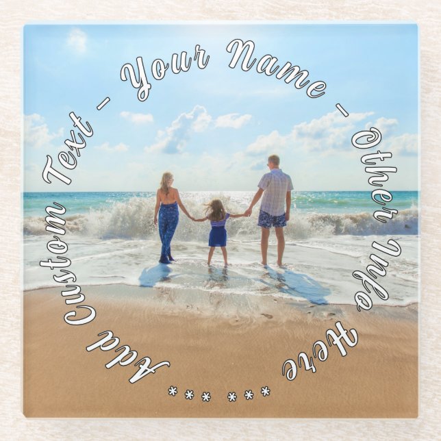 Your Photo Glass Coaster Gift with Custom Text (Front)