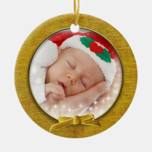 Your Photo - Gold Chenille Round Picture Frame Ceramic Ornament