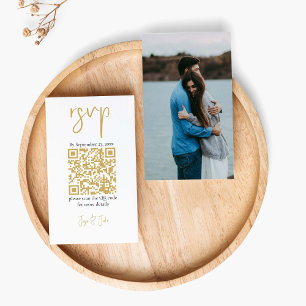 Your photo gold QR code black wedding RSVP Enclosure Card