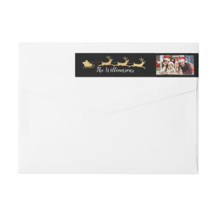Your Photo Gold Santas Sleigh Return Address Wrap Around Label