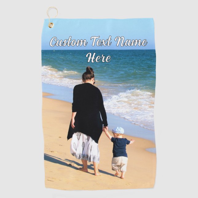 Your Photo Golf Towel Gift with Custom Text Name (Front)