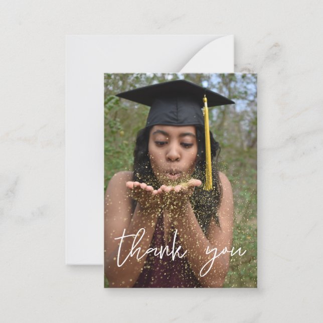 Your Photo Graduation Hat Thank You White Vertical Card (Front)