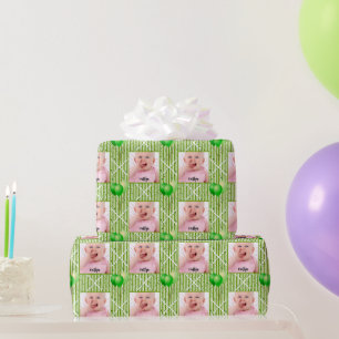 Your Photo Green/White Simple Stripes Pattern Wrapping Paper