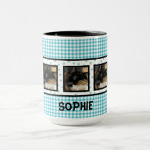 Your Photo Here Teal Gingham Paws Personalized Mug