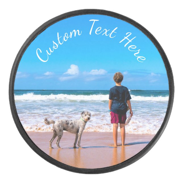 Your Photo Hockey Puck Gift with Custom Text Name (Front)