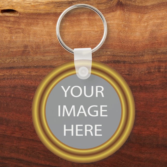 Your photo in elegant gold frame keychain (Front)