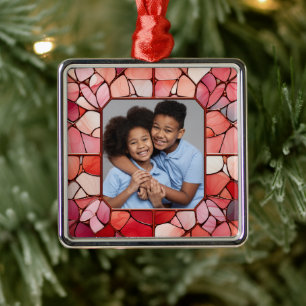 YOUR Photo in Faux Stainless Glass Frame Metal Ornament