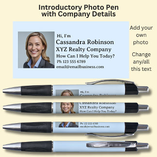 Your Photo & Introductory Details on Blue & Black Pen