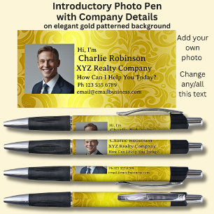 Your Photo & Introductory Details on Gold & Black Pen