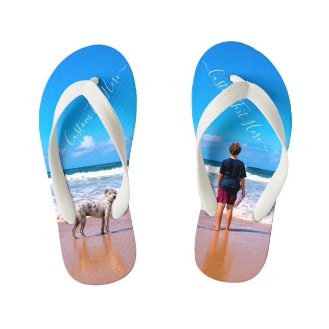 Your Photo Kid's Flip Flops with Custom Text Name (Footbed)