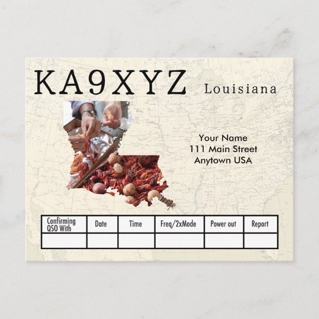 Your Photo Louisiana Shaped Cutout Custom QSL Postcard (Front)