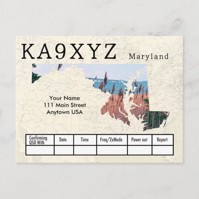 Your Photo Maryland Shaped Cutout Custom QSL Postcard (Front)