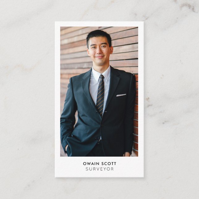 Your photo, minimal modern white frame colour business card (Front)