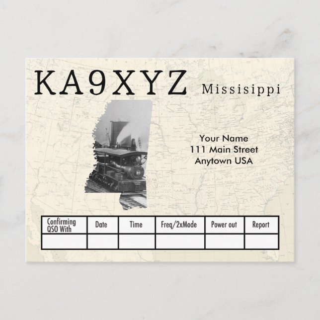 Your Photo Mississippi Shaped Cutout Custom QSL Postcard (Front)