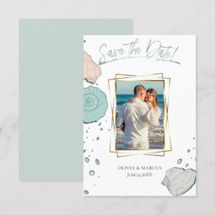 Your Photo Modern Seashells Coral and Teal Invitation