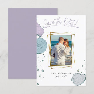 Your Photo Modern Seashells Lilac Dusty Blue Invitation