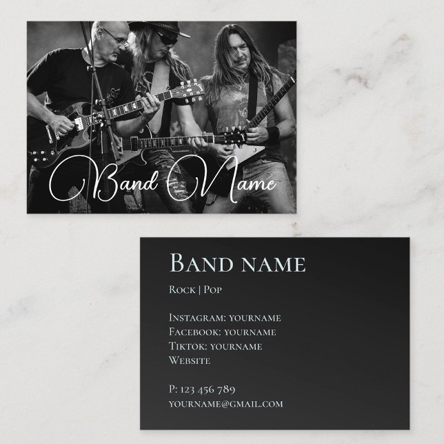Your photo music band group black Business Card (Creator Uploaded)