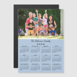 Your Photo Name 2024 Calendar Light Blue Magnet