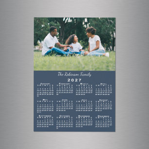Your Photo Name Navy Blue 2027 Calendar Magnet