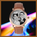 Your Photo Name Rose Gold Men's Brown Band Wrist Watch<br><div class="desc">This elegant glam rose gold men's photo wrist watch is decorated with a brown band and personalized with your name and your photo . You can easily change the name and delete the black number tick marks if desired. What a wonderful gift for him - a best man, groomsman, usher,...</div>