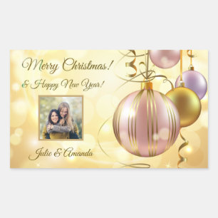 YOUR photo & name(s) Christmas Balls stickers