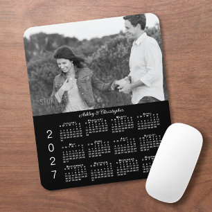 Your Photo Names Personalized Black 2027 Calendar Mouse Pad