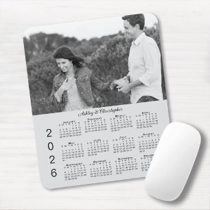 Your Photo Names Personalized Grey 2026 Calendar Mouse Pad