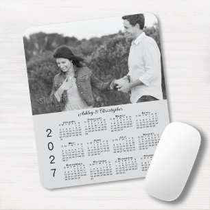 Your Photo Names Personalized Grey 2027 Calendar Mouse Pad