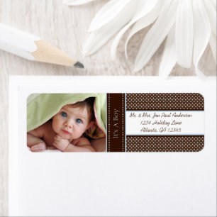 Your Photo New Baby It's A  Boy Brown & Blue Dots