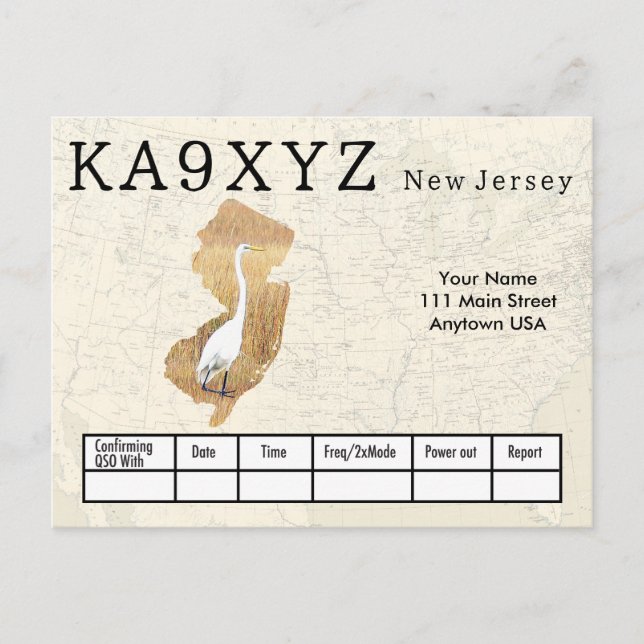 Your Photo New Jersey Shaped Cutout Custom QSL Postcard (Front)