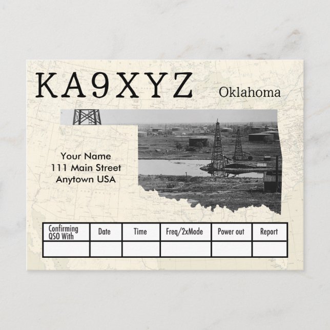 Your Photo Oklahoma Shaped Cutout Custom QSL Postcard (Front)