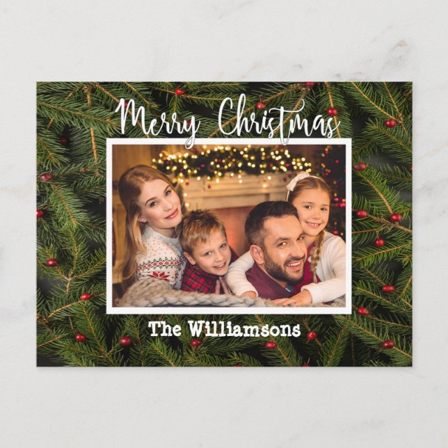 Your Photo on a Bed of Pine Merry Christmas Holiday Postcard (Front)
