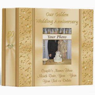Your Photo on Gold 50th Wedding Anniversary Album Binder