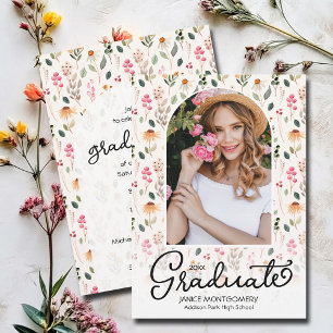 Your Photo on Wildflower Graduation Party Invitation