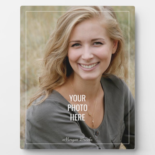 Your Photo or Art Here, DIY Name White Border Text Plaque (Front)