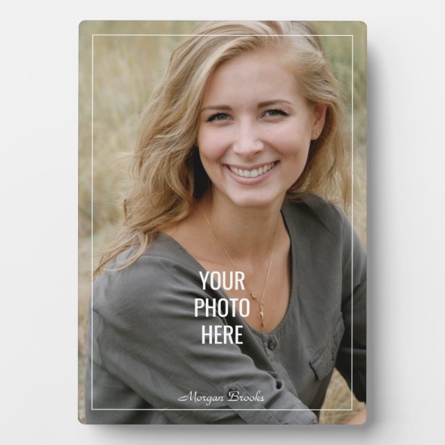 Your Photo or Art Here, DIY Name White Border Text Plaque (Front)