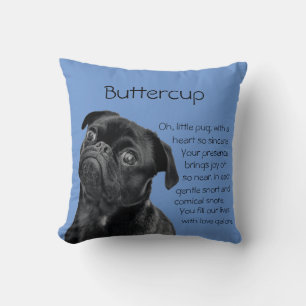 Your Photo or Use Our Cute Black Pug Puppy & Poem Throw Pillow