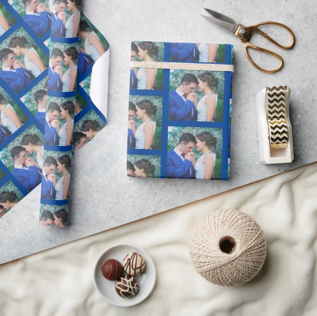 Your Photo Pattern on Dark Blue Personalized  Wrapping Paper (Crafts)